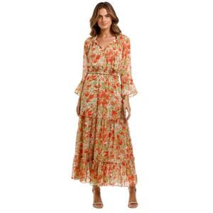 Misa Los Angeles Dress Women XS Lucinda Floral Maxi Ruffle Tiered Boho Chic Flow